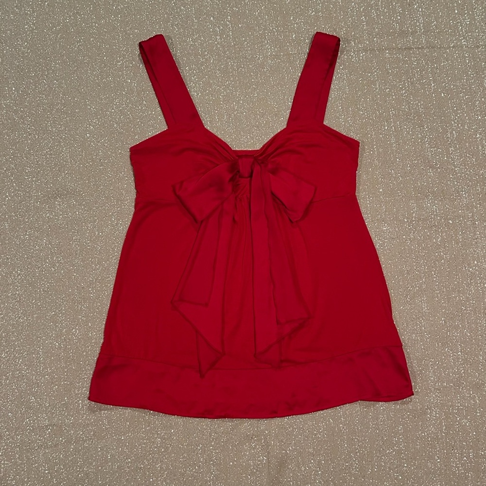 LOFT red satin bow tank top, size M
